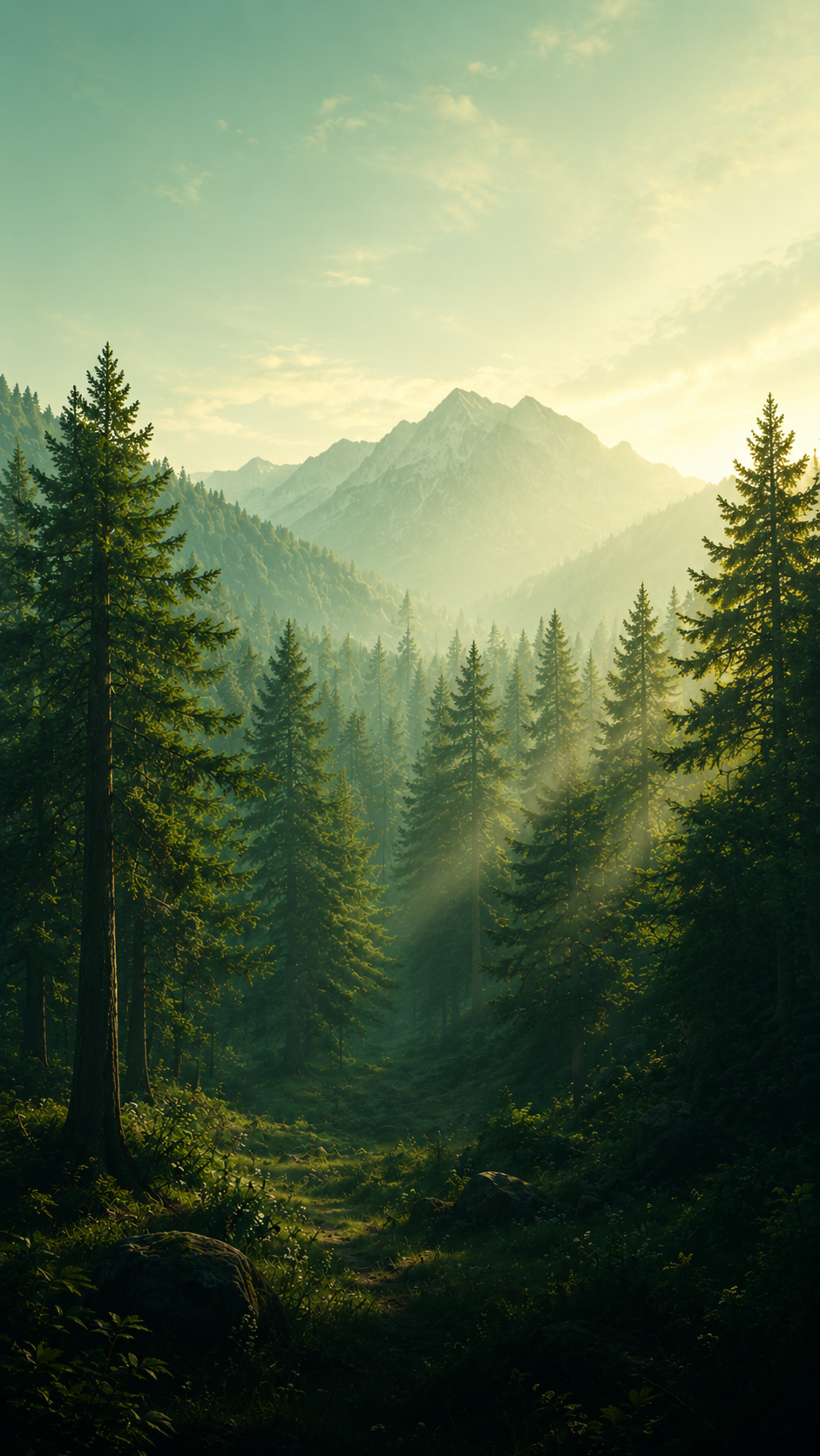 Misty pine forest