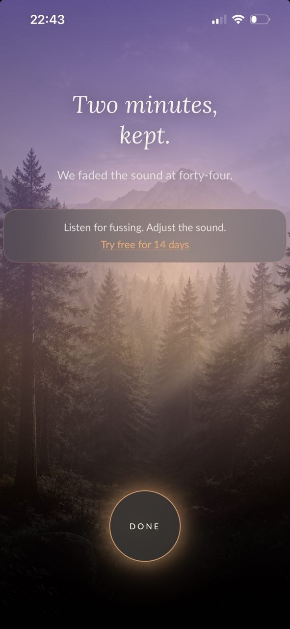 SleepySleep end summary — two minutes, kept